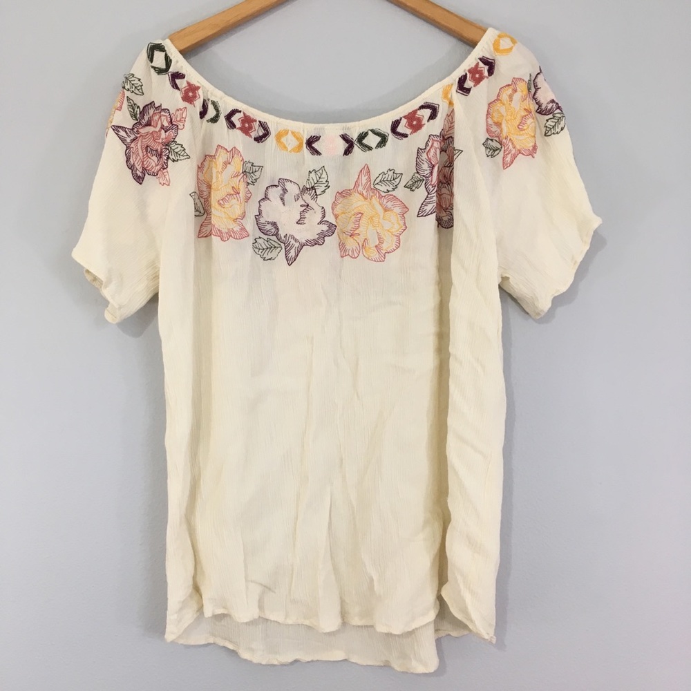 Torrid Floral Embroidered Gauze Blouse Cream Ivory - Picture 7 of 8